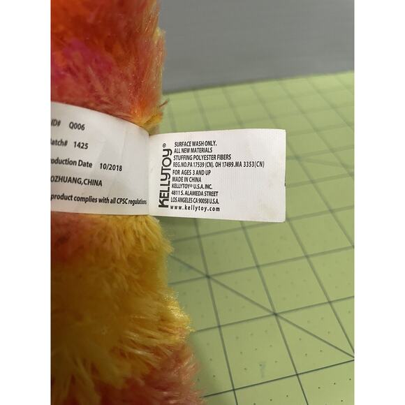 Kellytoy Bee Happy Valentines Day Rhino Plush Rhinoceros Pink Yellow Orange 12" - Picture 9 of 12
